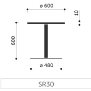 Konferenčný stolík SR 30, p. 60 cm, v. 60 cm, tvrdené mliečne sklo, kovová podnož chróm