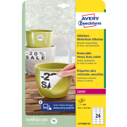 Etikety polyesterové veľmi odolné 63,5x33,9mm Avery A4 biele odnímateľné 20 hárkov