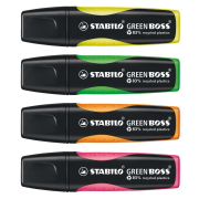 Sada zvýrazňovačov STABILO GREEN BOSS 4 ks zelená, ružová, oranžová, žltá