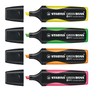 Sada zvýrazňovačov STABILO GREEN BOSS 4 ks zelená, ružová, oranžová, žltá
