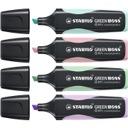 Sada zvýrazňovačov STABILO GREEN BOSS Pastel balenie 4 kusov pastelová zelená, ružová, tyrkysová a