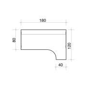Pracovný stôl Uni, ergo, ľavý, 180x75,5x120 cm, dub/biela