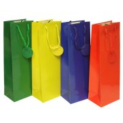 Papierová taška na víno 120x360x90mm textilné ušká vo farbe tašky mix 4 farieb bez možnosti výberu