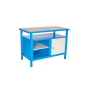 Pracovný stôl so skrinkou a policovým dielom, v.85 x š.120 x h.60cm, RAL7035 sivá, RAL5015 modrá