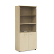 Policová skriňa BASIC, kombinovaná so sklom, so zámkom, 80x40x182,1cm, breza