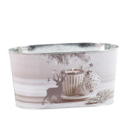 Kvetináč plechový 225x113 mm oválny, vianočný čas, biela, strieborná