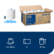 Papierové utierky v rolke 2-vrstv. TORK Matic biele jemné H1, návin 150 m (6 ks)