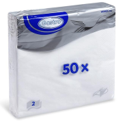 Papierové servítky 2-vrstvové 33x33cm, biele 50ks